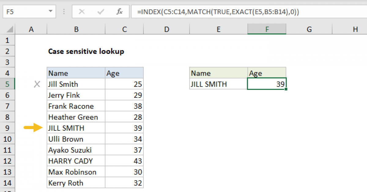Case Sensitive Lookup Excel Formula Exceljet